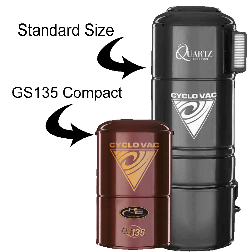 Cyclo Vac GS115 | Up to 5000 sq/ft 3 GS135 Central Vacuum size comparison