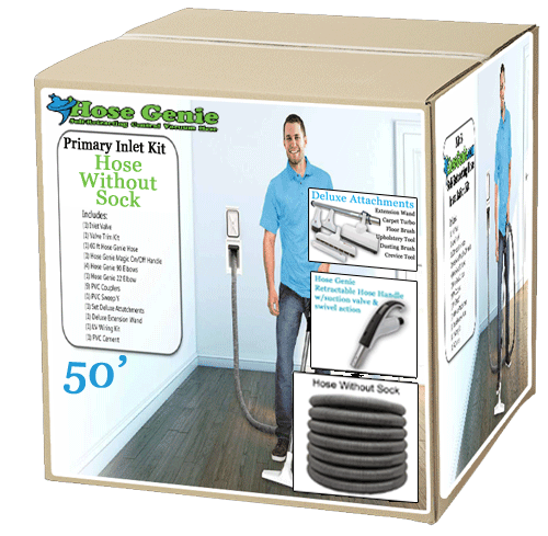 Hose Genie Retractable 50' Hose 1st Inlet Kit (1800 - 2200 sq/ft area) 1 Primary Inlet 50 foot no sock